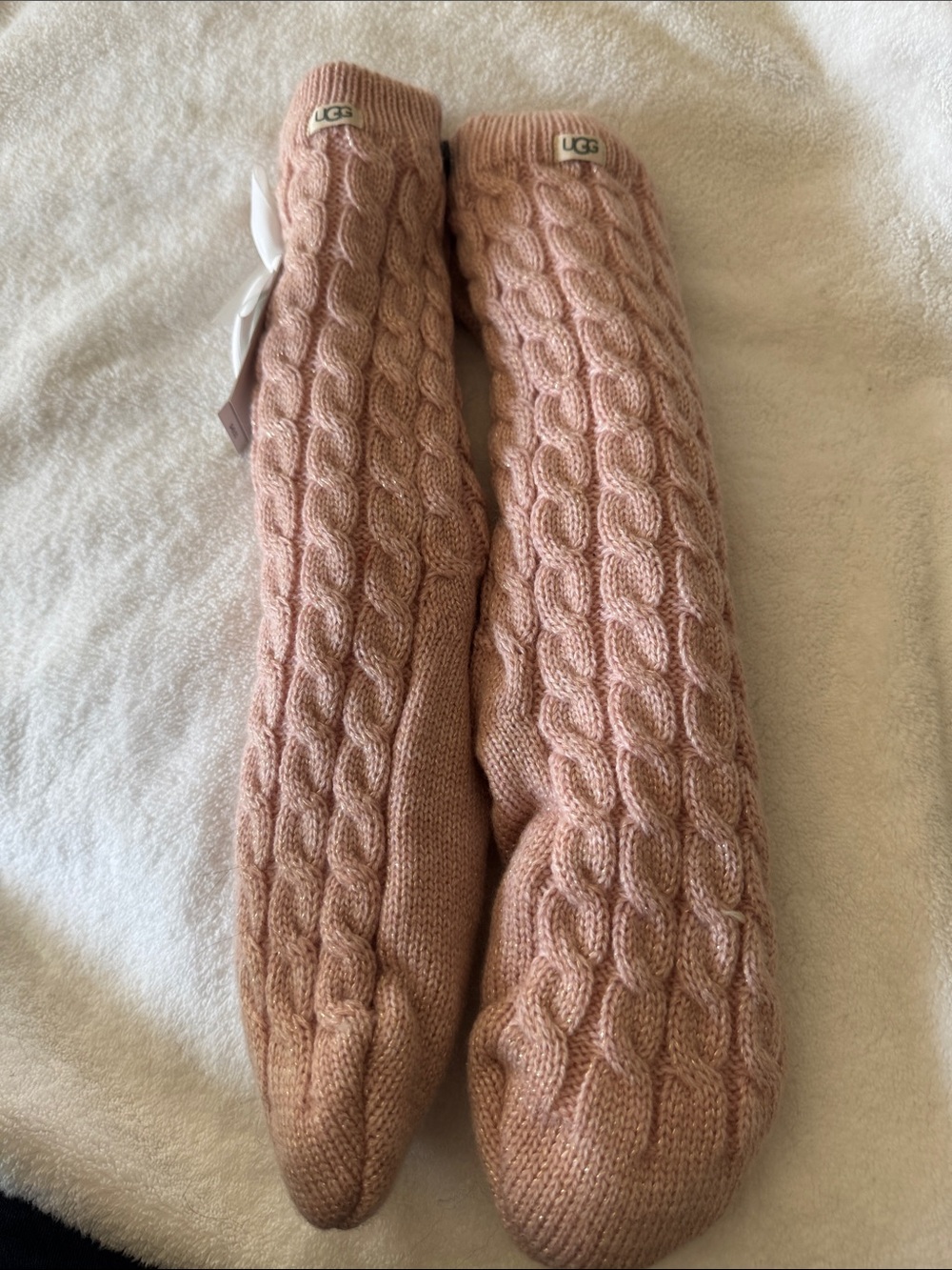 UGG Cable-Knit Pink Lined Socks